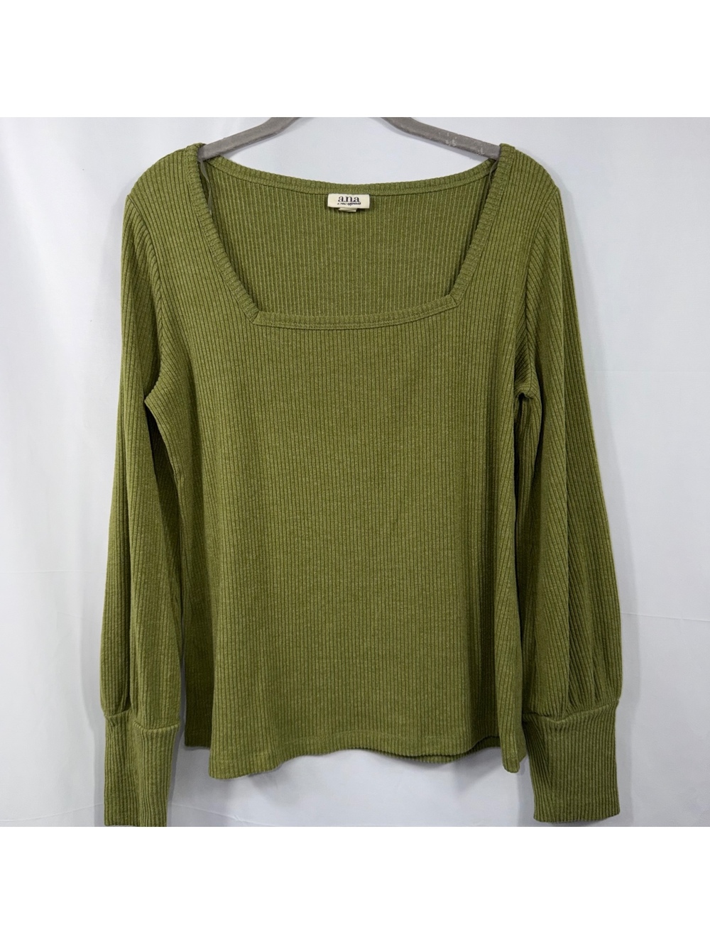a.n.a Women’s L Olive Green Ribbed Square Neck Top